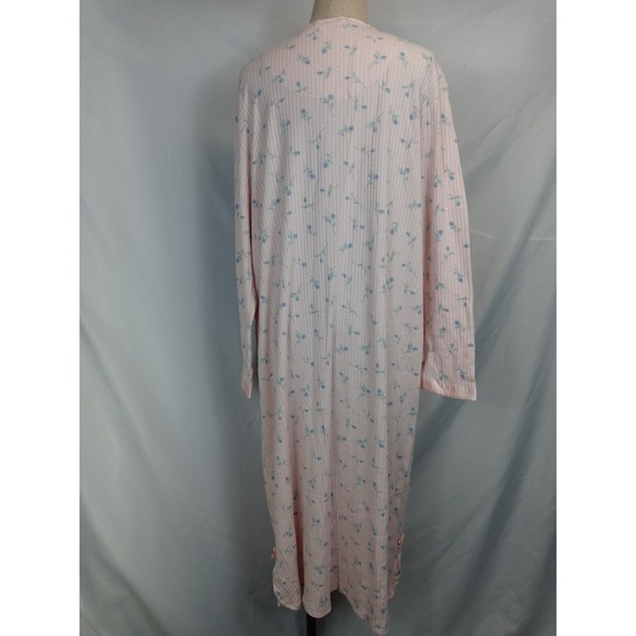 Delicates Womens Large Pink Floral Ribbed Knit Nightgown Sleep Dress Henley Cozy - Picture 3 of 10